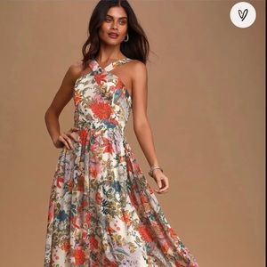 Lulus Lilja Cream Floral Maxi Dress - size medium